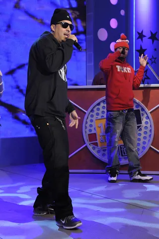 Let's Get Live - French Montana sound checks at 106 &amp; Park, February 7, 2012. (Photo: John Ricard / BET)