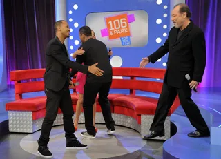 Nice to See Ya - Denzel Washington and Rubén Blades at 106 &amp; Park, February 7, 2012. (Photo: John Ricard / BET)