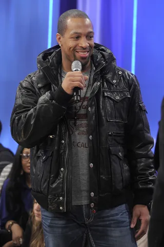 We Won! - Michael Boley of the NY Giants at 106 &amp; Park, February 7, 2012. (Photo: John Ricard / BET)