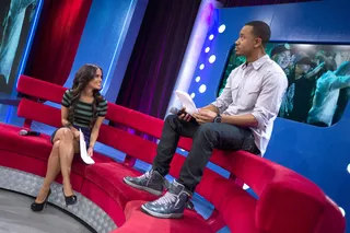 Lean Back - Rocsi Diaz enjoys the Fat Joe flashback video at 106 &amp; Park, February 7, 2012. (Photo: John Ricard / BET)