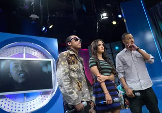 Amazing - Trevante with Rocsi Diaz and Terrence J checks out his new video, “Be Your 1st,” at 106 &amp; Park, February 7, 2012. (Photo: John Ricard / BET)