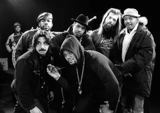 Run DMC and Rick Rubin - Producer Rick Rubin's groundbreaking mash-up of rap and rock on classics like &quot;Walk This Way&quot; and &quot;It's Tricky&quot; helped Run DMC become the first hip hop act to break through to mainstream audiences.&nbsp;&nbsp;(Photo: Redferns/ Getty Images)