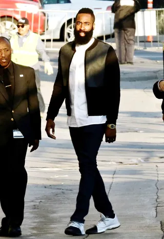 James Harden - Houston Rockets star James Harden stood tall as he arrived to the Jimmy Kimmel Live! studio in Los Angeles. (Photo: Cathy Gibson, PacificCoastNews)