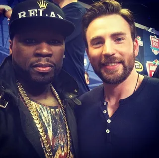 50 Cent @50cent - 50 Cent was caught hanging out with Captian America at the Daytona 500. He was at the races promoting his SMS Audio line.(Photo: 50 Cent via Instagram)