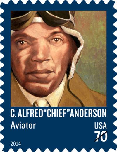 Tuskegee Pilot to Be Honored on a U.S. Stamp - C. Alfred ?Chief? Anderson taught hundreds of Tuskegee Airmen to fly, and is now being honored with a U.S. Postal Service stamp for his dedication as a leader. Known as the ?Father of Black Aviation,? he died at the age of 89 in 1996.&nbsp;(Photo: USPS)&nbsp;