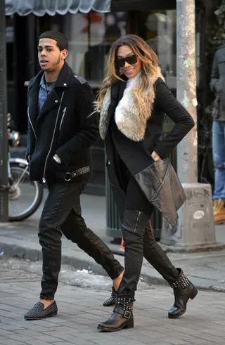Dress Me Up and Down - La La Anthony&nbsp;is seen rocking a cute leather and fur coat to shield off the Manhattan cold while shooting for her reality show.&nbsp;(Photo: TNYF/WENN.com)