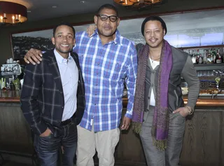 The Blueprint - Actors get along on and off the set!&nbsp;Hill Harper, Omar Benson Miller and Terrence Howard&nbsp;have a few laughs by the bar.&nbsp;(Photo: Maury Phillips/BET Networks)