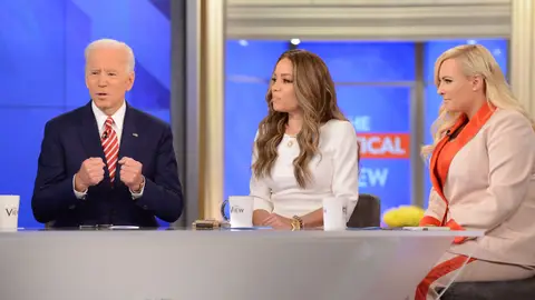 THE VIEW - Joe Biden appears on Walt Disney Television via Getty Images's "The View" today, Friday, April 26, 2019.   
(Photo by Lorenzo Bevilaqua/Walt Disney Television via Getty Images) 
 JOE BIDEN, SUNNY HOSTIN, MEGHAN MCCAIN