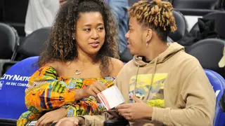 LOS ANGELES, CALIFORNIA - DECEMBER 01: Naomi Osaka and YBN Cordae attend a basketball game between the Los Angeles Clippers and the Washington Wizards at Staples Center on December 01, 2019 in Los Angeles, California. (Photo by Allen Berezovsky/Getty Images)