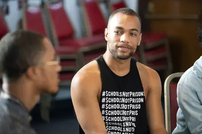 Actor and activist Kendrick Sampson shows support for Students Deserve. - (Photo: Lara Solanki/BET)