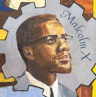 History Speaks - Location: 3260 23rd Street  This image of Malcolm X is part of La Lucha Continua &quot;talking mural&quot; in San Francisco. (Photo: Scott Braley/ Freedom Archives)