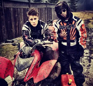 Justin Bieber @justinbieber - Justin Bieber has definitely been going for the bad boy look lately. Here he is &quot;ridin dirtyyyyyyyyy&quot; with bestie Lil Twist. (Photo: instagram/justinbieber)