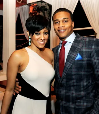 Cutest Couple - Tia Mowry&nbsp;and husband Cory Hardict pose at the after-party for the premiere of Summit Entertainment's&nbsp;Warm Bodies&nbsp;at the Colony in Los Angeles.&nbsp;(Photo: Kevin Winter/Getty Images)