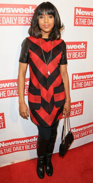 Kerry Washington - How cute is Kerry Washington in this red-and-black plaid Michael Kors dress? The star skewed cool and casual for her Inauguration brunch in D.C.  (Photo: Charles Norfleet/Getty Images)