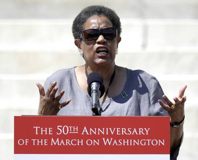 Myrlie Evers-Williams - ?There are efforts to turn back the clock of freedom and I ask you today, will you allow that to happen?? said Myrlie Evers-Williams, the widow of slain civil rights activist Medgar Evers. ?Take the words stand your ground in a positive sense. Stand your ground in terms of fighting for justice and equality.? (Photo: AP Photo/Carolyn Kaster)
