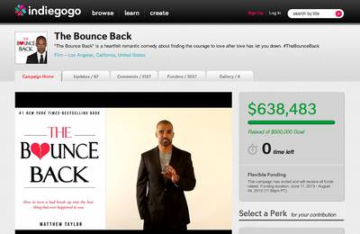 The Bounce Back - Actor Shemar Moore launched a Kickstarter in May 2013 to raise $1.5 million for his new film, The Bounce Back. However, Moore canceled the fundraiser in July when he failed to meet Kickstarter goals. He relaunched his campaign on Indiegogo and exceeded his $500,000 goal and raised $638,483.(Photo: The Bounce Back via Indiegogo)