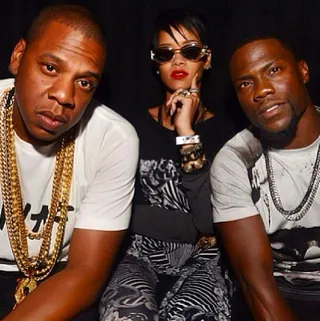 Rihanna @badgalriri - Rih Rih can hold her own amongst the guys. The &quot;Right Now&quot; singer chills with her Roc Nation boss Jay Z and funny man Kevin Hart.(Photo: Instagram via Rihanna)