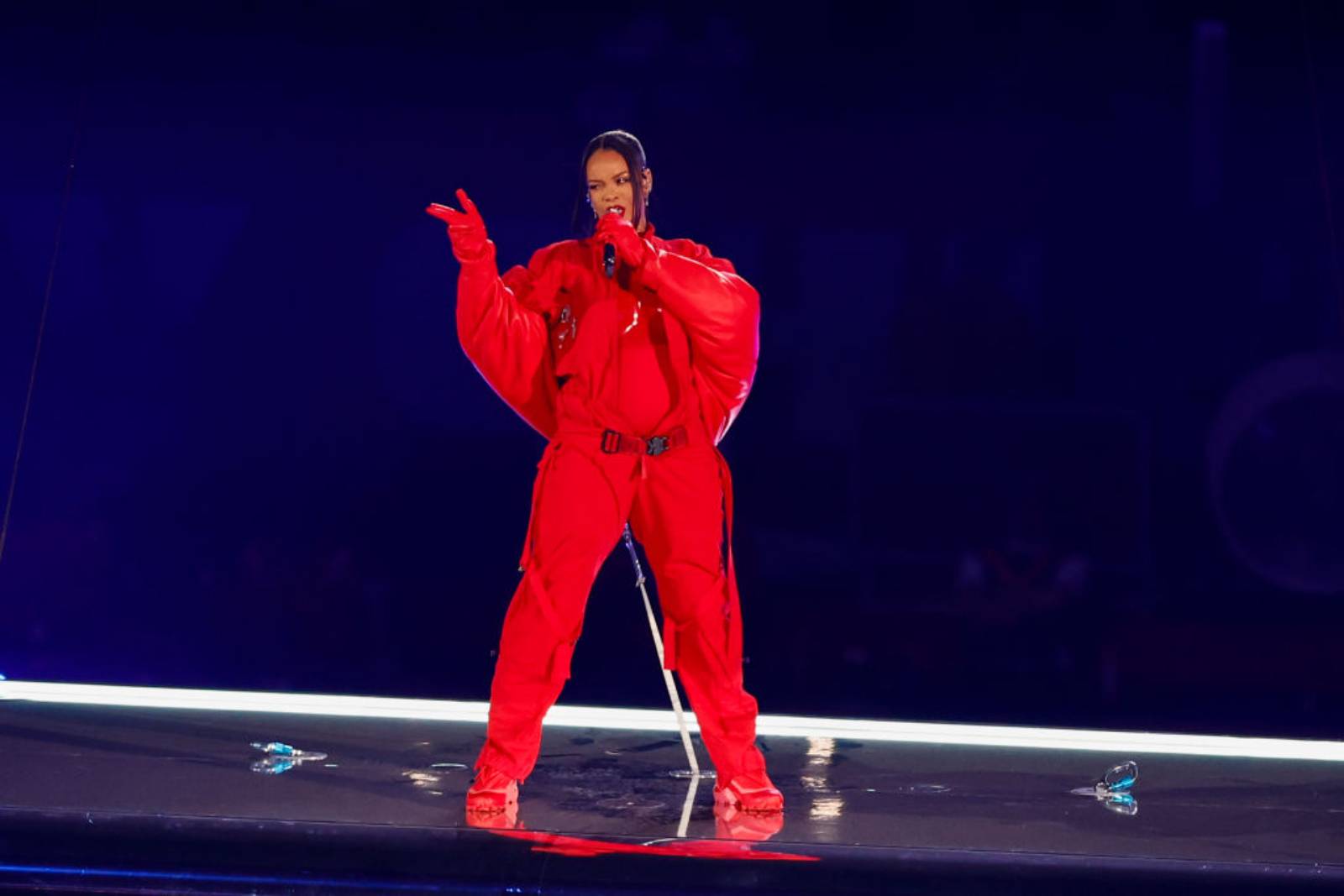 Rihanna performs during the Apple Music Super Bowl LVII Halftime Show at State Farm Stadium on February 12, 2023 in Glendale, Arizona. (Photo by Kevin Sabitus/Getty Images)