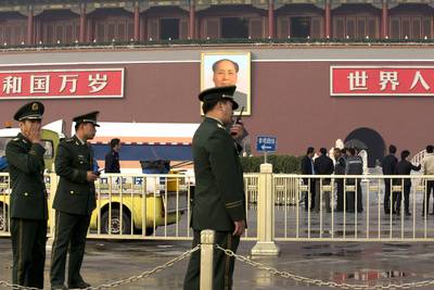 Car Crash Kills 5 in Tiananmen Square - A jeep plowed into Beijing’s Tiananmen Square on Monday and then burst into flames, killing two pedestrians and three passengers in the vehicle and injuring 38 others. The cause and motive of the crash remains unclear. Police have locked down the iconic square pending investigation.(Photo: AP Photo/Alexander F. Yuan)