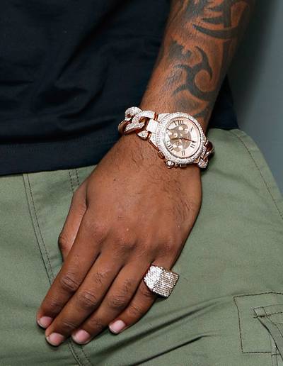 Rose Gold - Recording artist Sage the Gemini prepares backstage at 106 showing off his rose gold jewelry. (Photo: Cindy Ord/BET/Getty Images for BET)