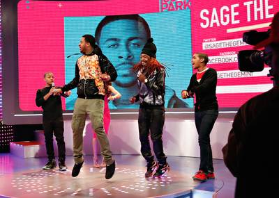 Jump! Jump! - Hosts Bow Wow and Keshia Chante with recording artist Sage the Gemini showing off his dance moves on 106. (Photo: Cindy Ord/BET/Getty Images for BET)
