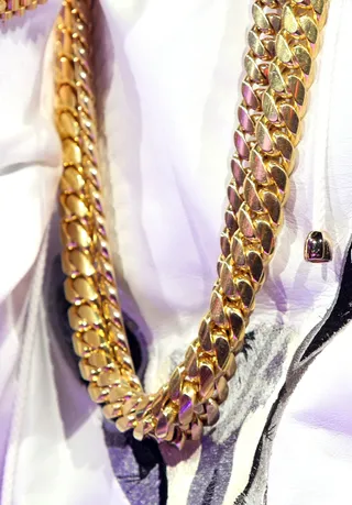 Links - A close-up of Movado's gold rope chain. (Photo: Bennett Raglin/BET/Getty Images for BET)