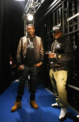 Parlaying - Recording artist Meek Mill and Jadakiss backstage. (Photo: Bennett Raglin/BET/Getty Images for BET)