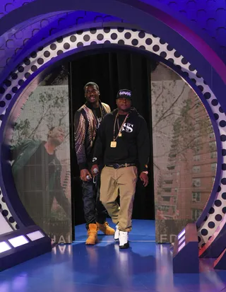 Enter the Legend - Recording artists Meek Mill and Jadakiss hit the 106 stage. (Photo: Bennett Raglin/BET/Getty Images for BET)