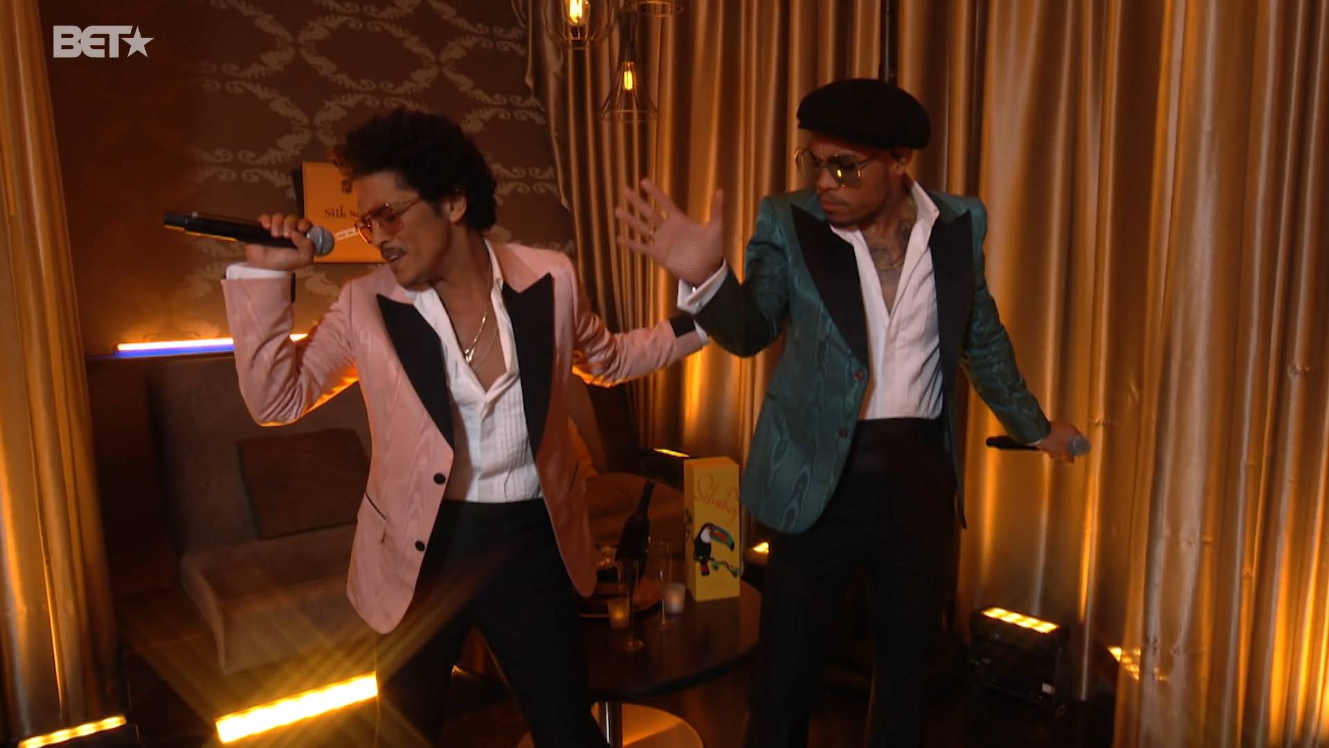 R&B super duo Bruno Mars and Anderson .Paak perform "Leave the Door Open" as part of their collaboration as Silk Sonic.