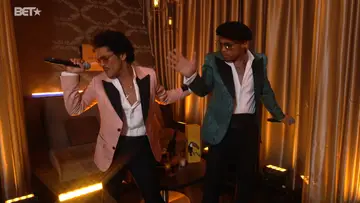 R&B super duo Bruno Mars and Anderson .Paak perform "Leave the Door Open" as part of their collaboration as Silk Sonic.