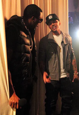 Super - Meek Mill and Kirko Bangz backstage at&nbsp;106 &amp; Party, December 31, 2012. (Photo: Randy Smith / BET)