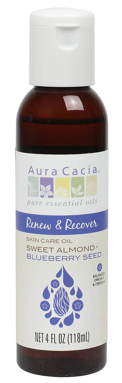 Aura Cacia Sweet Almond + Blueberry Seed Oil - $12.49 - Almonds + Blueberries ? doesn?t it just sound delicious? Sweet almond oil is loaded with Omega-9, and Blueberry seed oil is balanced in Omega-3 and Omega-6. This highly emollient oil helps reduce flaking and is perfect to protect from the cold weather.(Photo: Courtesy www.auracacia.com)