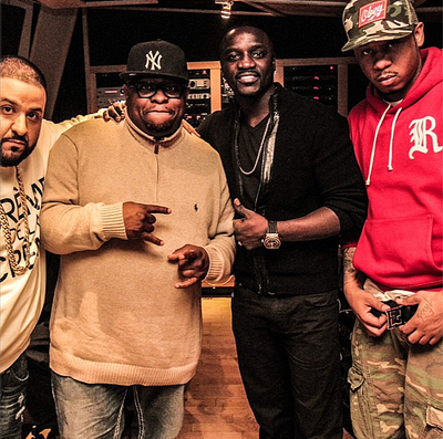 DJ Khaled @therealdjkhaled - DJ Khaled, Scareface, Akon and Vado get together for this flick. A lot of great talent in one studio! &nbsp;(Photo: Instagram via DJ Khaled)