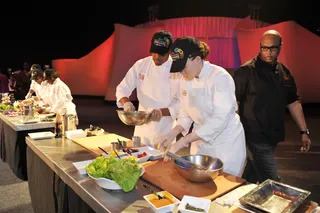 Cookin' With Chef Jeff - Chef Jeff Henderson works with two Disney Dreamers in a culinary competition. Two teams competed to make the best salad.&nbsp;(Photo: Gene Duncan)