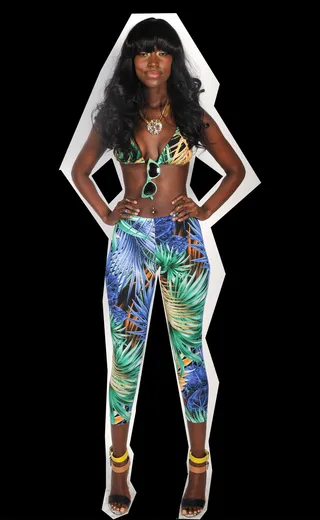 Look 2 - JUNGLE GURL: TOP AND BOTTOM/ JUSTFAB: SHOES/ ENERJIEE EYEWEAR: SUNGLASSES/ JEWELRY: BEN-AMUN  (Photo by Brad Barket/Getty Images for BET)