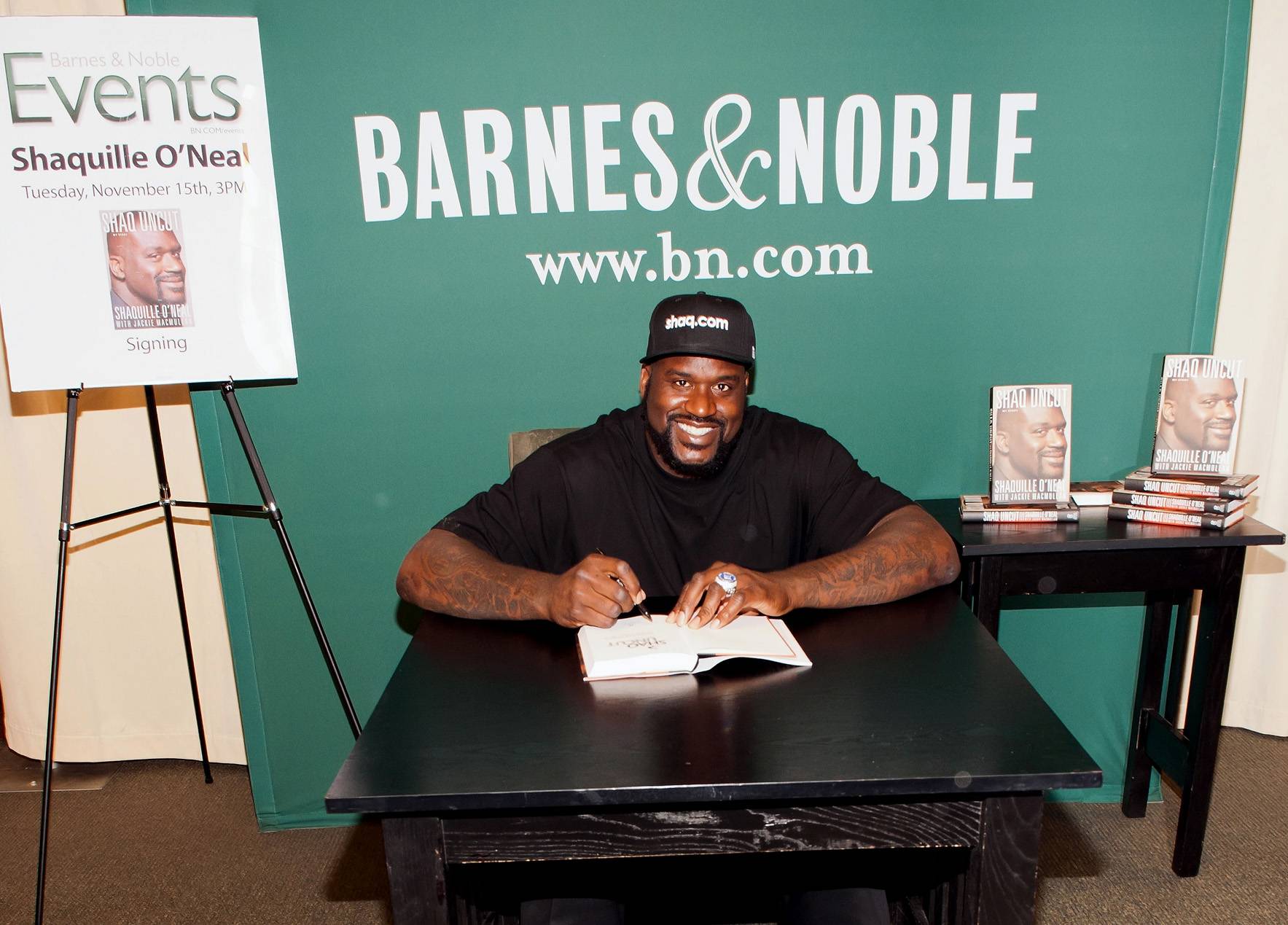 Spillin' the Beans - Shaquille O'Neal signs copies of his new memoir, Shaq Uncut: My Untold Story, at Barnes &amp; Noble 5th Avenue in New York City. In it, he talks of his Lakers' days and working with Kobe and Phil Jackson and shares his ideas on a variety of issues, including religion. (Photo: Slaven Vlasic/Getty Images)
