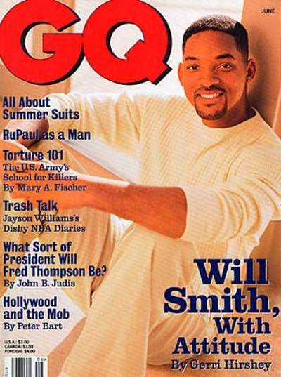 Will Smith - Smith first appeared on the cover of GQ in June 1997. At the time, he had just starred in the sci-fi comedy blockbuster hit Men in Black, which grossed over $587 million dollars.(Photo: GQ Magazine, June 1997)