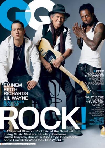 Lil Wayne and Eminem - Weezy shared the cover of Gentleman's Quarterly with Eminem and Keith Richards in November 2011. The issue honored the &quot;Gods of Rock,&quot; including hip hop geniuses and living music masters like these three.(Photo: GQ Magazine, November 2011)