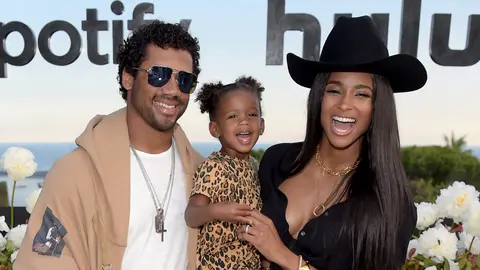 Russell Wilson, Sienna Princess Wilson and Ciara attend an intimate evening of music and culture hosted by Spotify and Hulu during Cannes Lions 2019 at Villa Mirazuron June 17, 2019 in Cannes, France. 