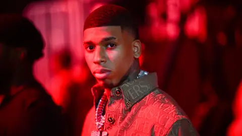 Rapper NLE Choppa backstage during HOT 107.9's Birthday Bash 2023 at State Farm Arena on June 17, 2023 in Atlanta, Georgia. (Photo by Prince Williams/WireImage)