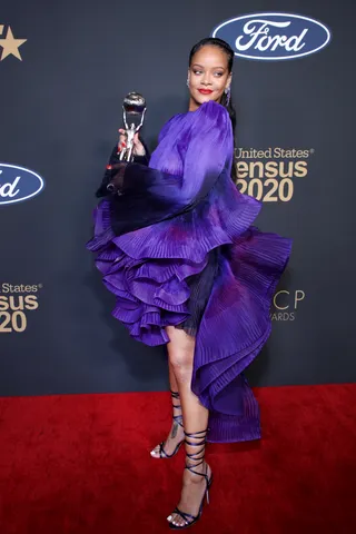 Rihanna&nbsp;dazzled in a glamorous purple Givenchy couture dress. - (Photo by Robin L Marshall/Getty Images for BET)