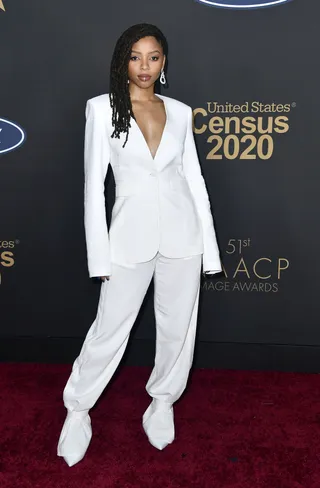 Chloe Bailey gave us sophisticated vibes with her white Sally LaPointe suit. - (Photo by Frazer Harrison/Getty Images)
