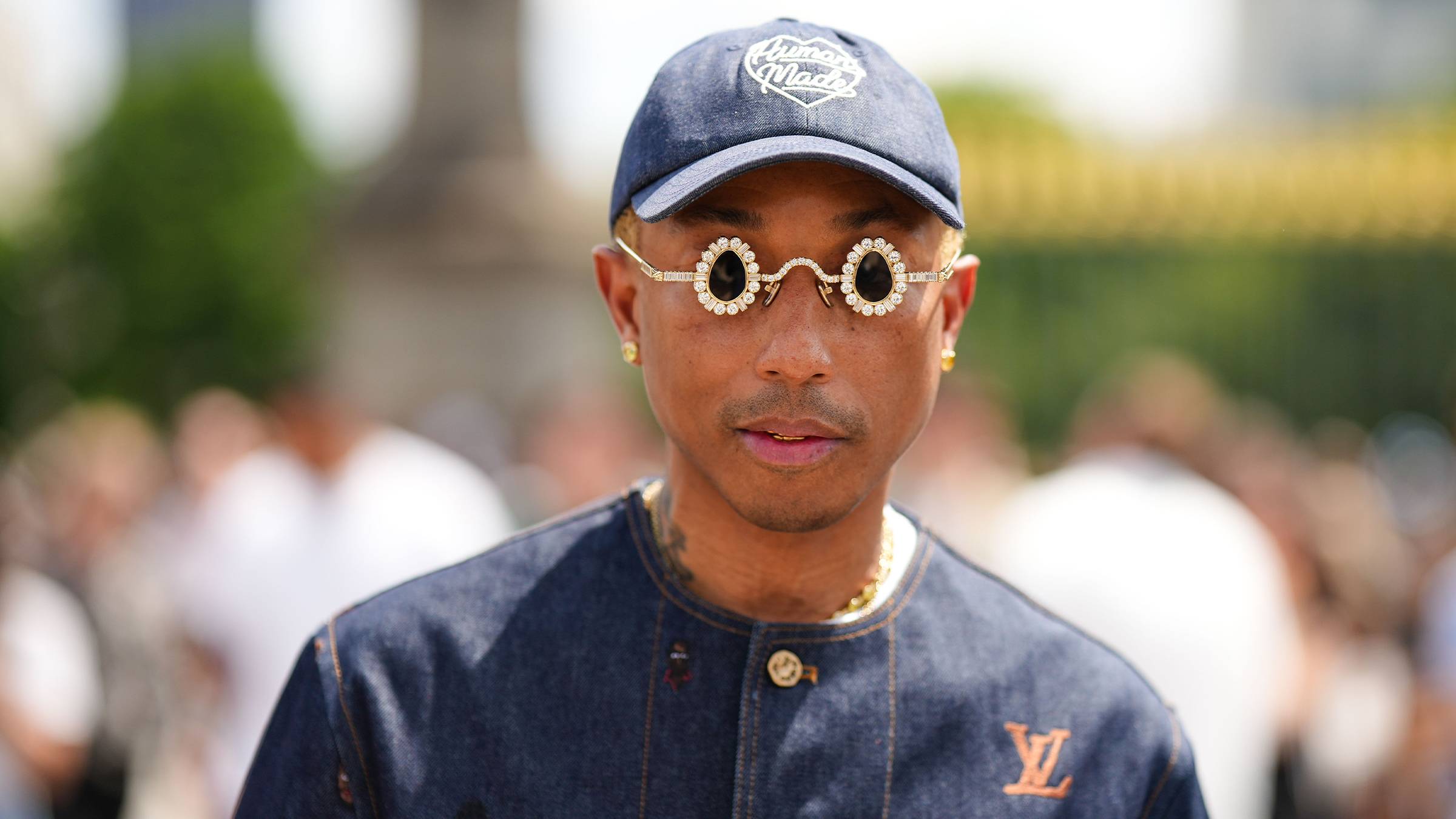 Pharrell Williams's Diamond Sunglasses at Louis Vuitton Show