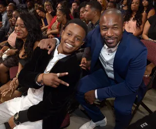 Take Notes - Newcomer Silento gets embraced my TGT's own Tank.(Photo: Paras Griffin/BET/Getty Images for BET)