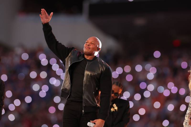 Dr. Dre performs during the Pepsi Super Bowl LVI Halftime Show at SoFi Stadium 