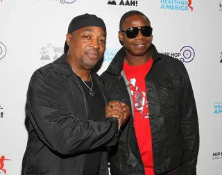 Hip Hop Icons - Legendary rappers Chuck D of Public Enemy and Doug E. Fresh attend the 2013 kick-off event for Songs for a Healthier America at Symphony Space in New York City. (Photo: Rob Kim/Getty Images)