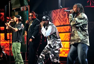 Rap Reunion - The members of Bone Thugs-N-Harmony came together for a rare performance to celebrate almost two decades in the game.  (Photo: Moses Robinson/BET/Getty Images for BET)
