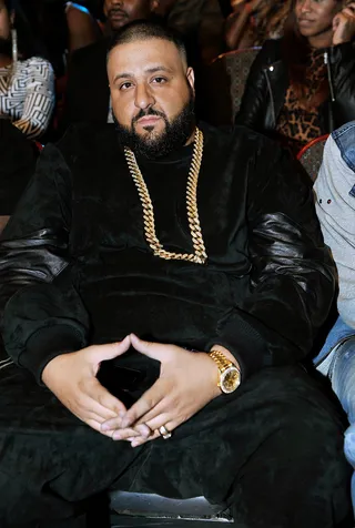 All-Black Everything - Like his homie Rick Ross, DJ Khaled rocked a velour sweatsuit to the Hip Hop Awards, but the only difference is that his was adorned with leather on the sleeves. &nbsp; (Photo: Moses Robinson/BET/Getty Images for BET)