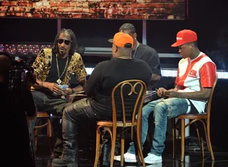 House of Cards - It's a West Coast G-thang when Uncle Snoop kicked it with Daz, YG and DJ Mustard over a game of cards. (Photo: Rick Diamond/BET/Getty Images for BET)