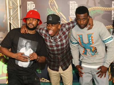 Black Hippy - ScHoolBoy Q, Kendrick Lamar, Jay Rock share a moment on the green carpet ahead of their must-see performance in the show.(Photo: Bennett Raglin/BET/Getty Images for BET)
